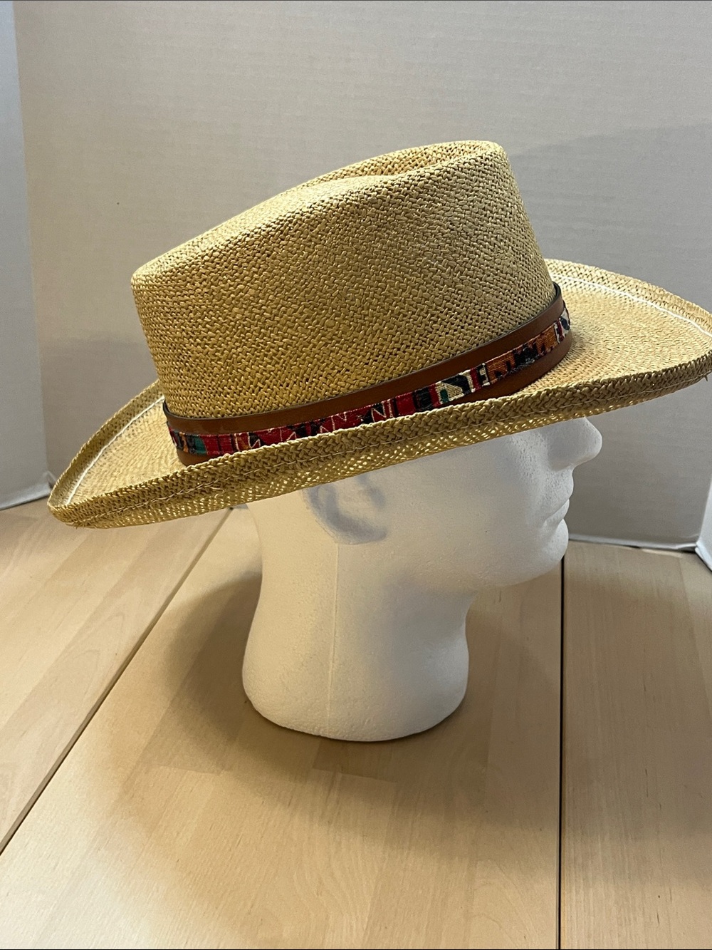 Vintage UNIHAT by TEXACE Sand Hills Straw Golf Hat w/Fabric & Leather Trim Band - Picture 5 of 16